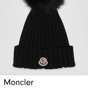 Moncler Black Knit Beanie with Pom